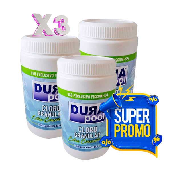 (PROMOCION EN OFERTA) DURA POOL CLORO GRANULAR 1KG X 3